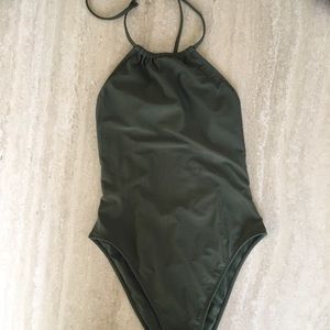 Army green halter neck one piece